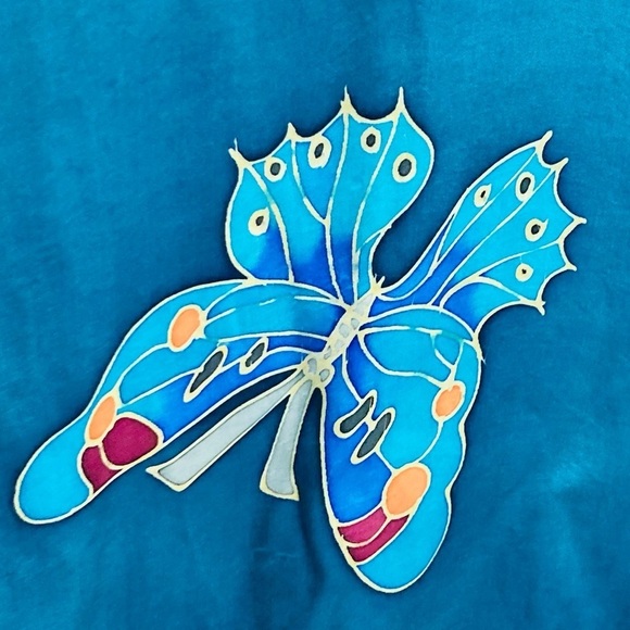 Soft silk blue floral and butterfly caftan. One size. - Picture 3 of 12